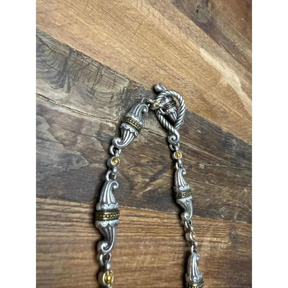 BRIGHTON VINTAGE RETIRED Scroll Gold Silver Twist Necklace - Picture 3 of 6